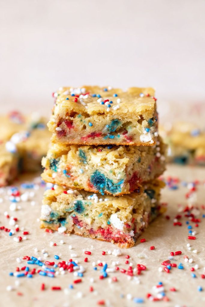 How to Make Red, White, and Blue Funfetti Blondies
