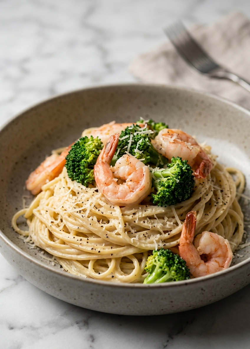 Easy Creamy Shrimp and Broccoli Pasta